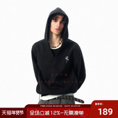 JHYQ春季 飞马哥特J印花连帽V领卫衣男女休闲套头短款 情侣宽松外套