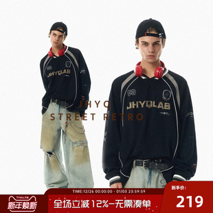 JHYQ净化眼球美式 嘻哈宽松插肩T恤男宽松休闲棒球衣服 街头V领长袖