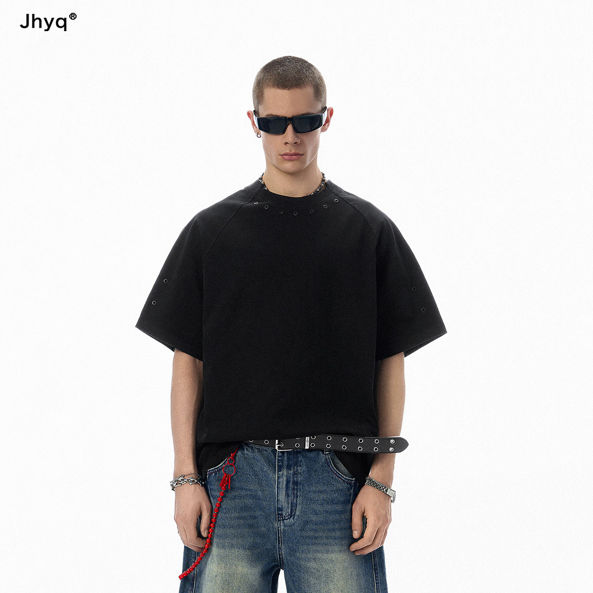 JHYQ纯棉异领气眼短袖T恤男图片