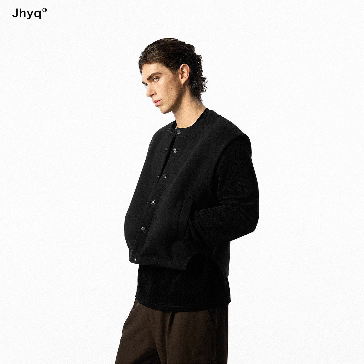 JHYQ黑色460g双面短款男马甲图片