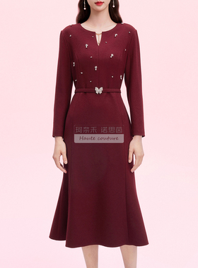 拉珂同款女裙 25秋冬季新款宴会收腰重工钉珠鱼尾连衣裙RF07014A8