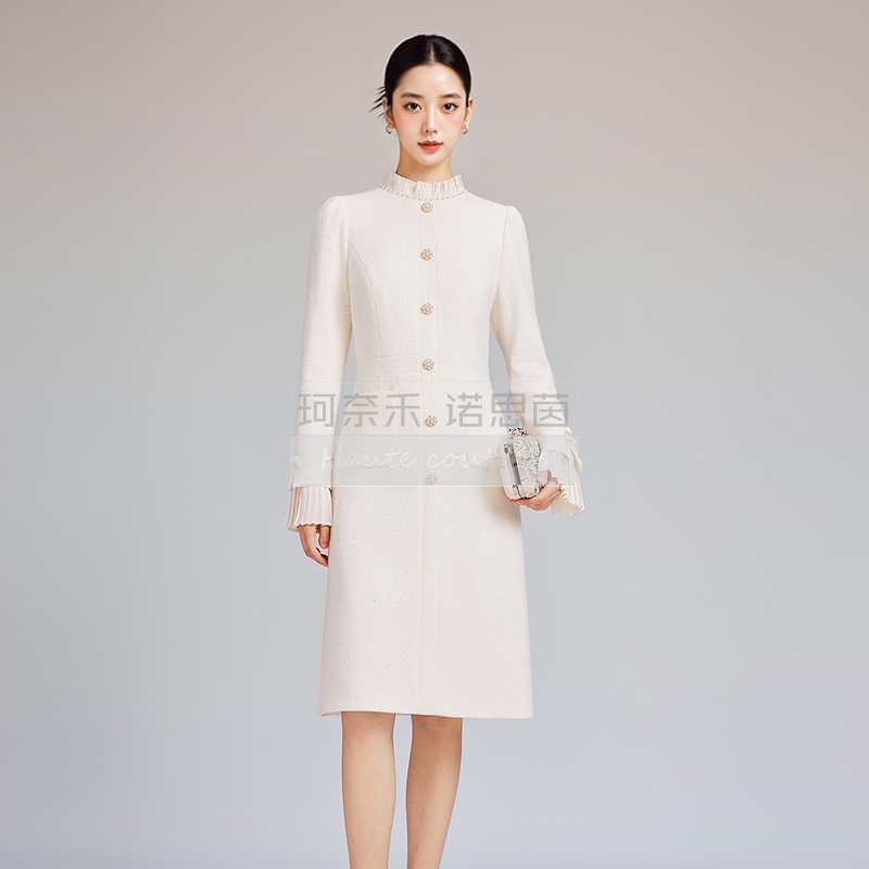 拉珂同款长裙 绵羊毛25秋冬宴会通勤淑女名媛高腰连衣裙RF07246V1