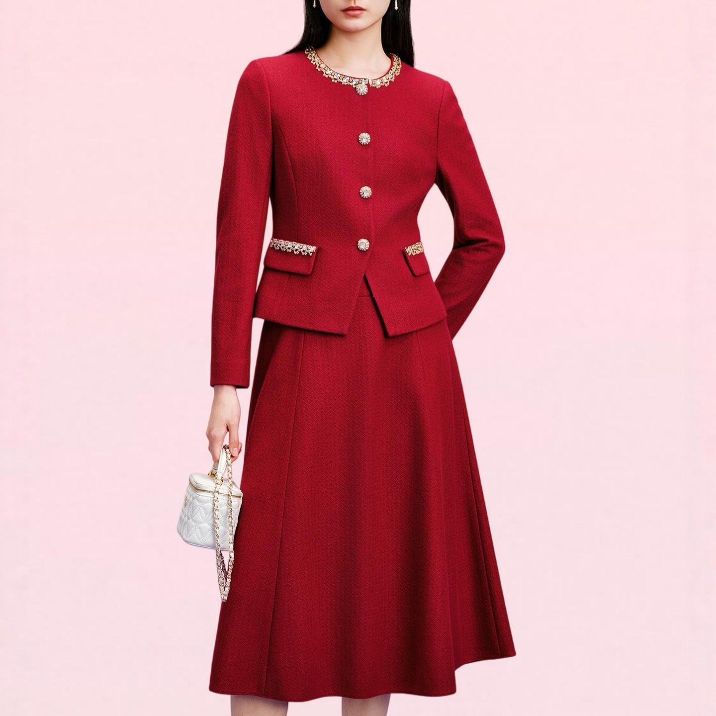 【羊毛】拉珂减龄名媛26春高腰半身裙通勤重工钉珠短款外套秋冬款,女装/女士精品,短外套,淘宝优惠券,粉丝福利购,淘宝优惠卷