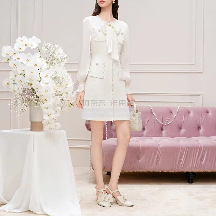 拉珂同款女裙 宴会优雅法式名媛风拼接连衣裙25秋冬新款RF07106V1