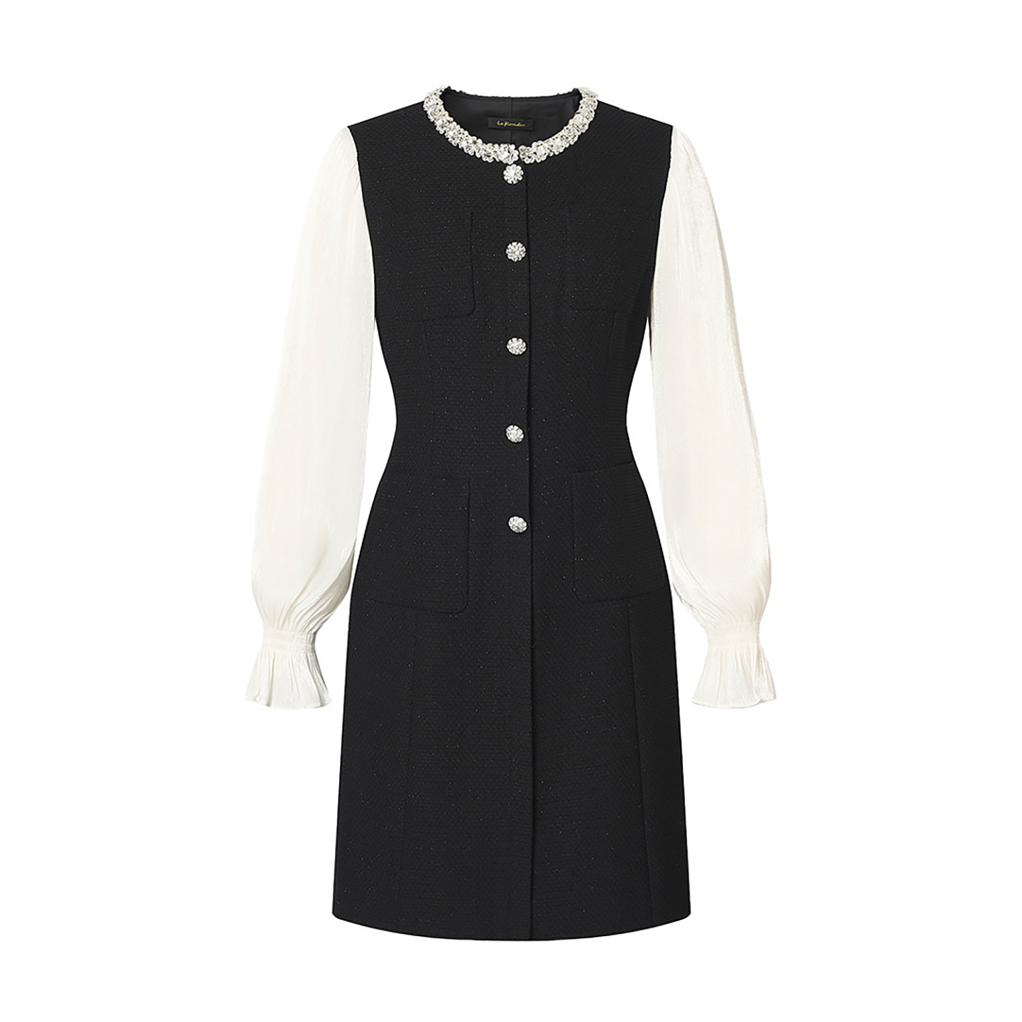 拉珂同款女裙 法式名宴会媛重工钉珠拼接连衣裙25秋冬款RF07019W0