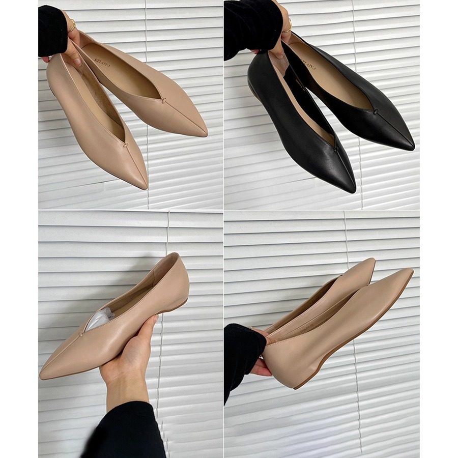 软皮尖头内增高孕妇女巫鞋手工真皮奶奶鞋v口休闲平底复古单鞋女