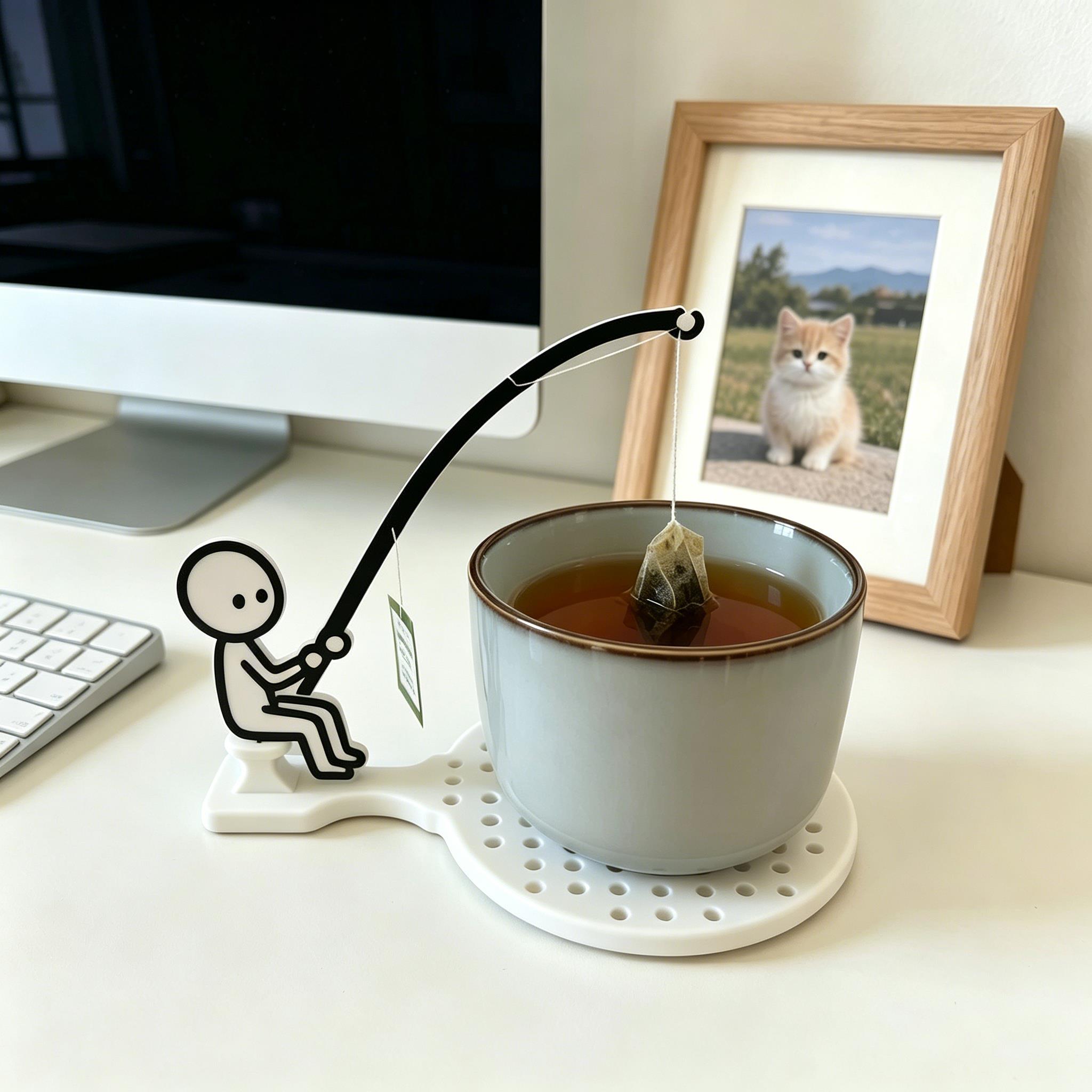 创意小人钓鱼茶包架可爱