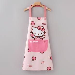 Kitty围裙厨房家用防油防水围腰女耐磨做饭工作服凯蒂猫挂脖护衣
