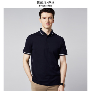 撞色条纹透气休闲上衣男 佛朗尼齐拉桑蚕丝棉男士 短袖 Polo衫 时尚