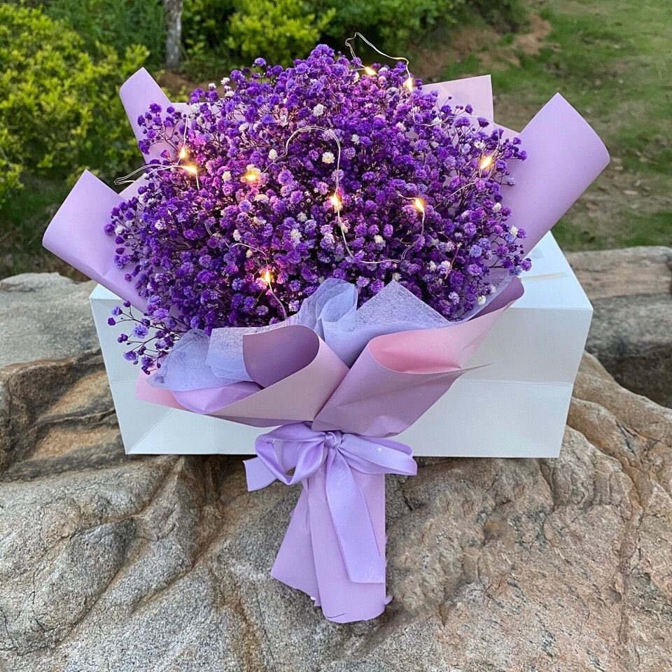 紫色满天星干花花束礼袋毕业礼生日节日送男女朋友闺蜜老师礼物