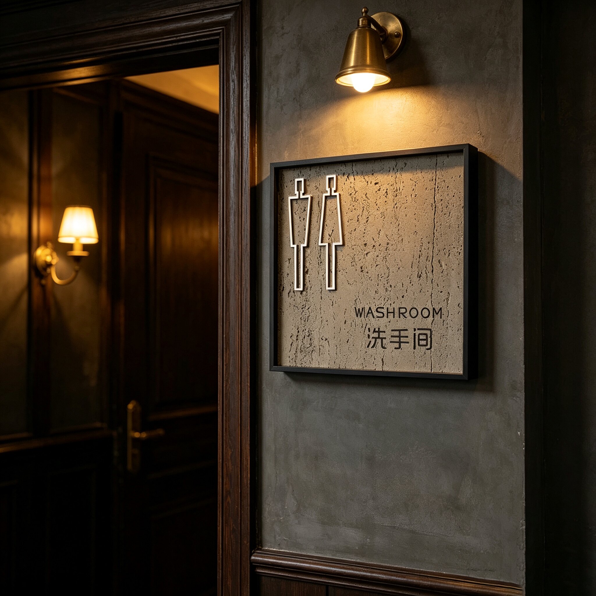 高档洗手间门牌WC厕所标识金属水泥灰岩板高级感酒店牌子定制方形创意设计铝合金卫生间门牌包厢标牌工业风