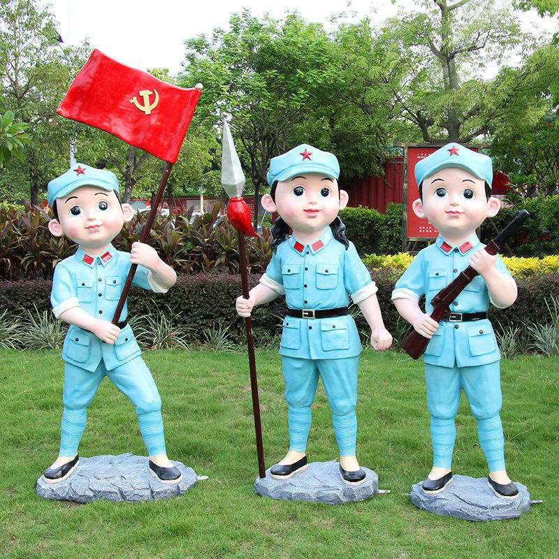 户外卡通小解放军玻璃钢雕塑红军战士摆件公园林红色主题景区装饰