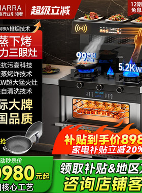 德国CIARRA集成灶蒸烤箱一体变频智能语音上蒸下烤三眼灶头AKZ10C