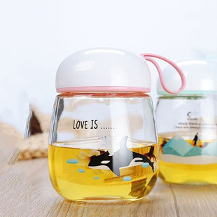 小巧可爱便携玻璃杯女高颜值迷你玻璃水杯女款卡通咖啡牛奶杯带盖