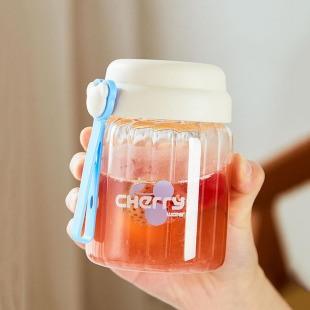 高硼硅玻璃水杯女款高颜值透明便携玻璃杯女小巧可爱牛奶杯子带盖