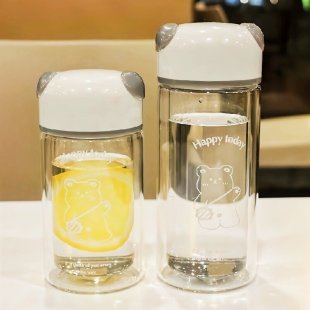 迷你可爱玻璃杯女高颜值便携双层隔热高硼硅玻璃水杯女款牛奶杯子