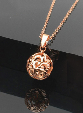 俄罗斯585紫金镂空花球吊坠时尚简约精美镀18K玫瑰金彩金女士项链