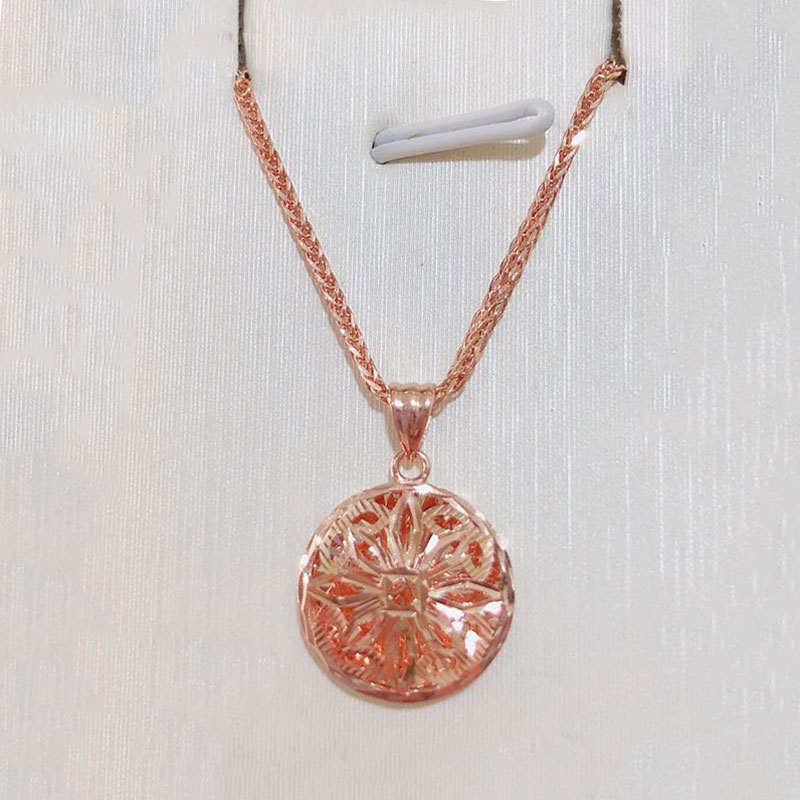 俄罗斯585紫金女款闪亮圆形花朵吊坠镀14K彩金项链潮流时尚精致感