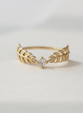 俄罗斯585紫金橄榄枝戒指精致设计感时尚轻奢简约小众礼物高级ins