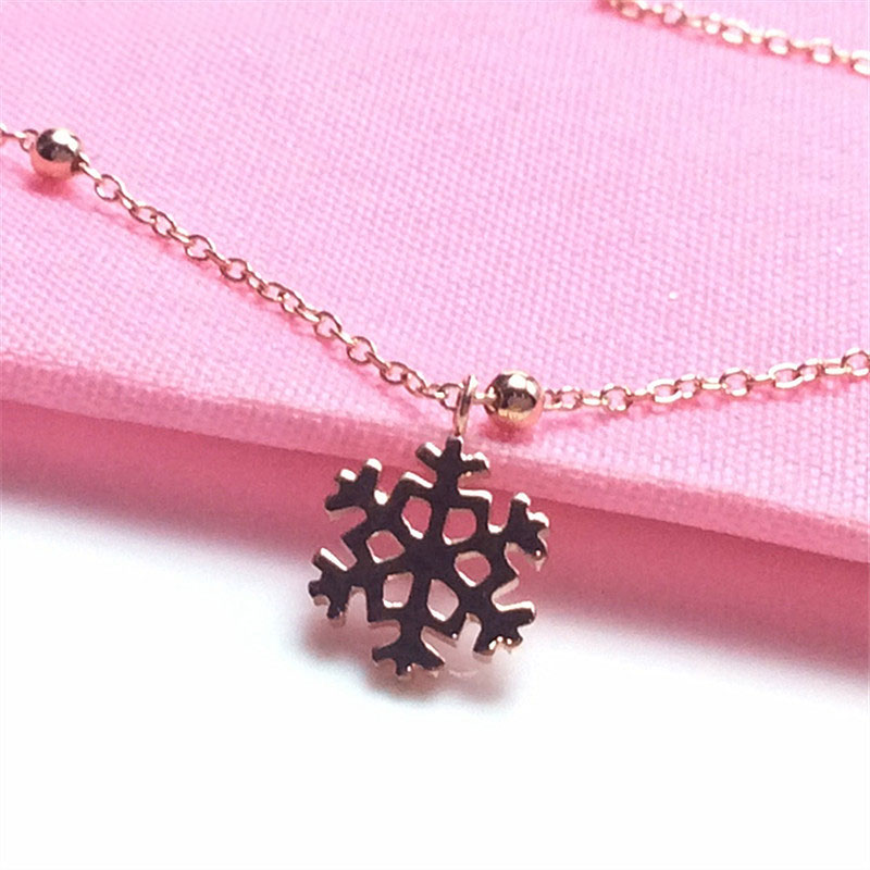 俄罗斯585紫金项链镀14k玫瑰金彩金精美秀气锁骨链雪花套链高级感