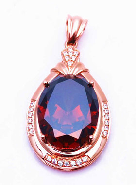 俄罗斯585紫金镀14K彩金玫瑰金镶嵌烟色石女时尚洋气椭圆吊坠礼物