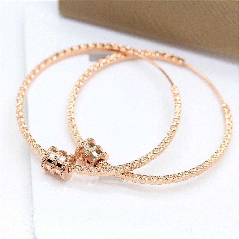 俄罗斯紫金585小蛮腰圆圈耳环镀14K玫瑰金女