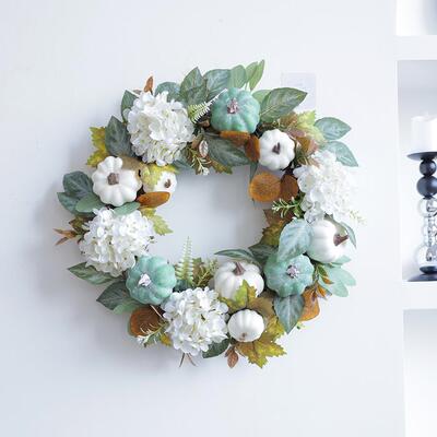 跨境亚马逊感厂r家圣节白南瓜枫叶浆果门挂恩节装饰莘伊诞fall we