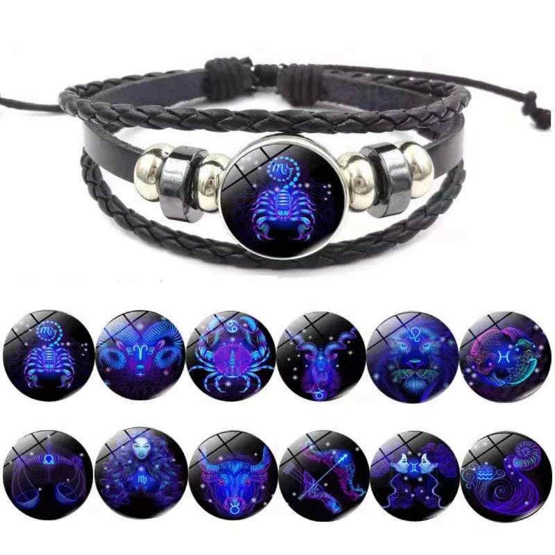 12 Zodiac Signs Constellation Charm Luminous Bracelet Men Wo - 实物图
