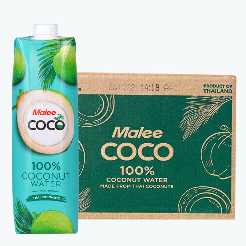 泰国原装malee玛丽椰子水1l*12盒整箱 夏日进口椰子水果汁饮品