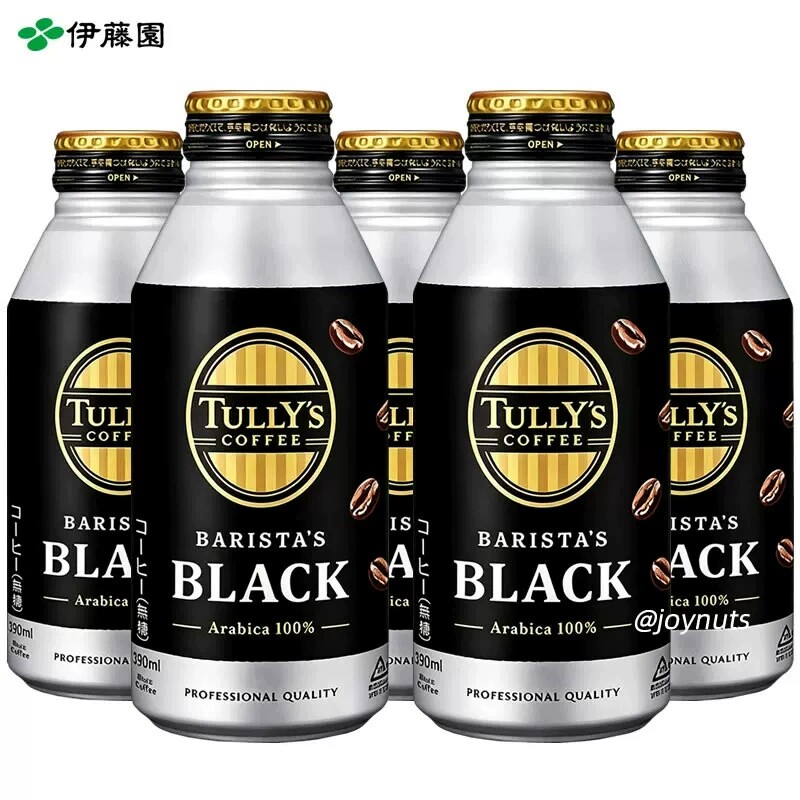 日本进口伊藤园TullY's黑咖啡饮料390ml即饮美式冷萃铝罐装