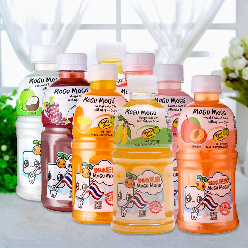 泰国进口摩咕摩咕橙汁草莓混合含椰肉营养果汁320ml*24瓶/箱