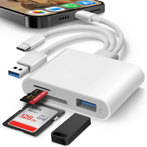 适用安卓苹果读卡器SD+TF+USB OTG Type-C多合一相机手机配件