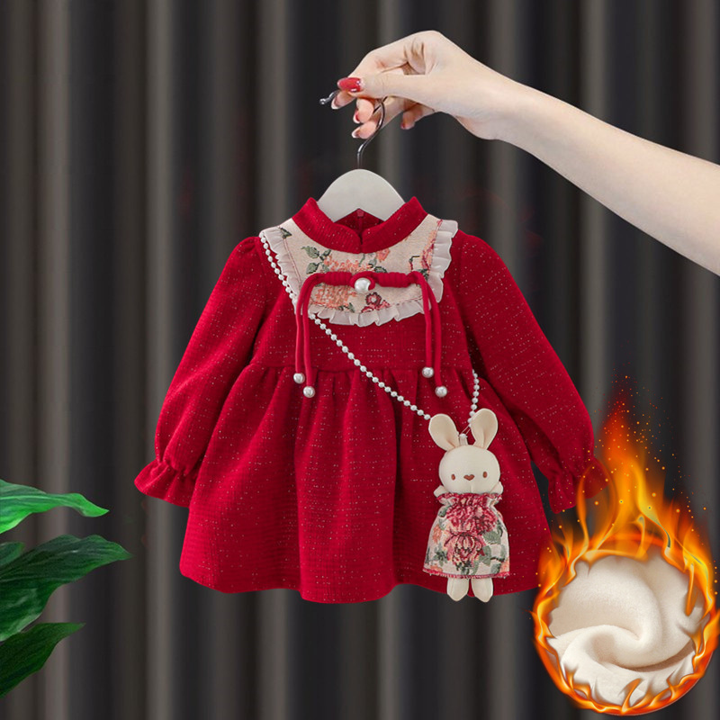 女童加绒连衣裙秋冬季童装