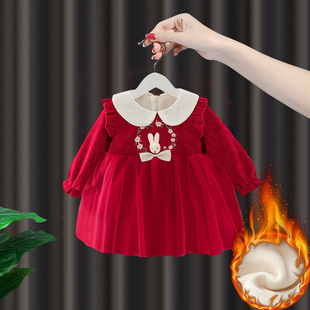 宝宝连衣裙秋冬加绒0-1-3岁半儿童裙子2洋气4时髦5女童公主裙冬装