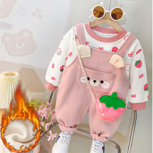 背带裤 洋气儿童衣服一岁宝宝冬装 两件套 2025新款 女童加绒加厚套装
