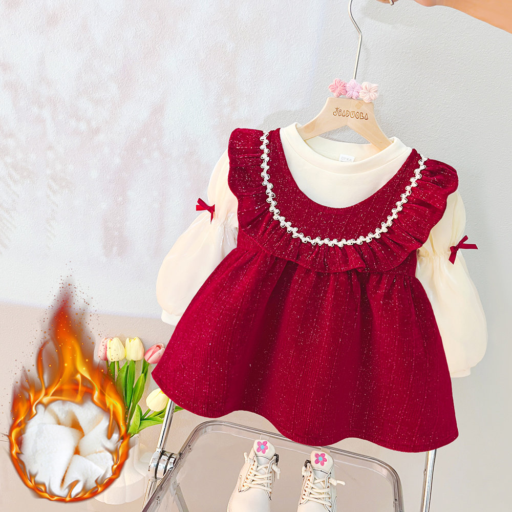 女童冬装连衣裙洋气儿童礼服婴儿公主裙冬季一岁宝宝秋冬加绒裙子