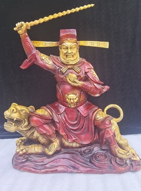 纯铜骑虎财神赵公明铜像聚宝盆武财神镇宅招财摆件