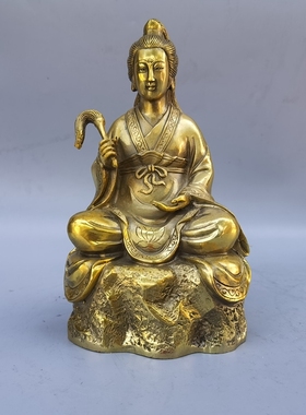 纯铜七姑家居客厅佛堂中式桌面装饰铜器铜雕工艺品桌面人物摆件