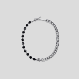 GOODBAI logo异形吊坠半串珠半金属组合锁骨链 916