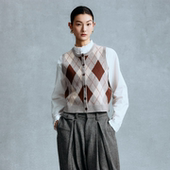 GOODBAI 菱格纹撞色提花圆领纽扣宽松针织背心