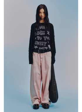 GOODBAI GOODEES撞色slogan蕾丝星星长袖T恤