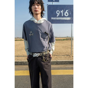 T恤 logo印花撞色毛边假两件短袖 GOODBAI 916