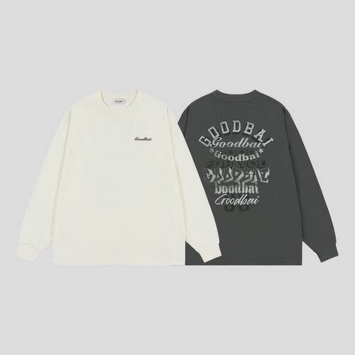 GOODBAI 新款oversize黑白组合印花休闲圆领宽松长袖T恤男女同款