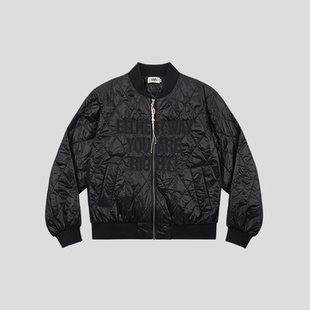 GOODBAI slogan刺绣格纹棒球领填充拉链外套 916