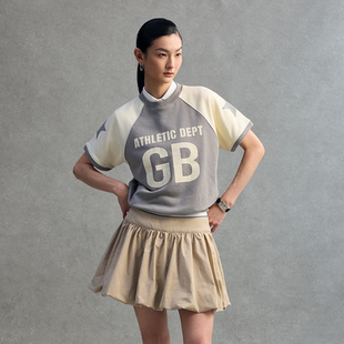 圓領(lǐng)收腰短袖 GOODBAI logo印花撞色插肩袖 athletic T恤