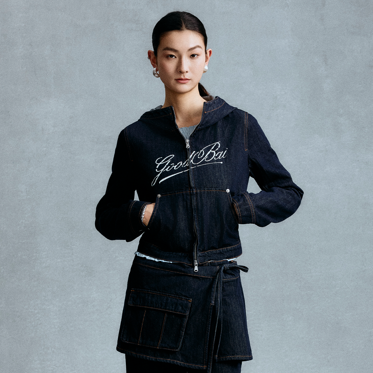 GOODBAI 斜体logo印花连帽正肩长袖牛仔外套,男装,夹克,淘宝优惠券,粉丝福利购,淘宝优惠卷