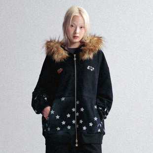 GOODBAI GOODEES 新款草莓星星趣味保暖毛领夹克外套