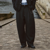 打褶纯色阔腿直筒休闲长西裤 GOODBAI 916