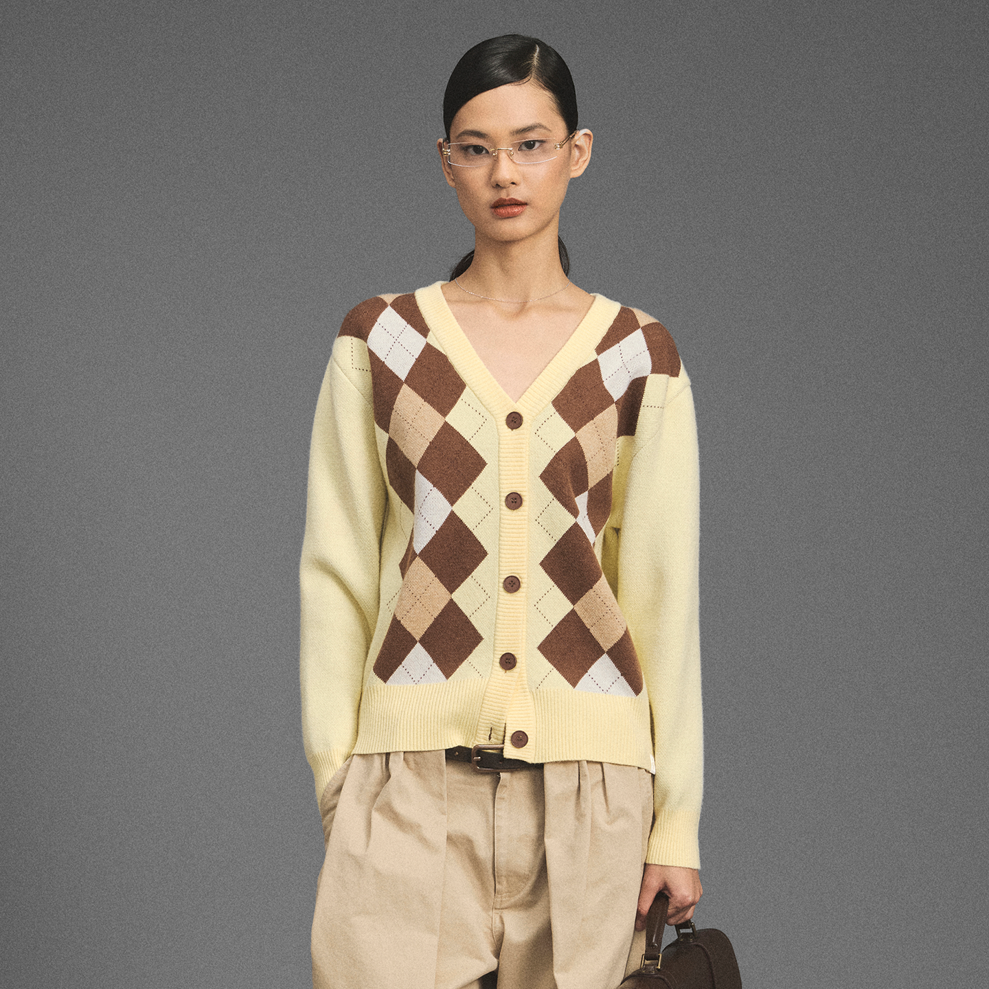 GOODBAI新款复古学院风V领格纹针织长袖开衫女,男装,针织衫/毛衣,淘宝优惠券,粉丝福利购,淘宝优惠卷