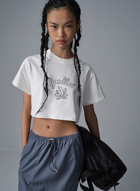 GOODBAI GOODEES logo印花宽松crop短袖T恤